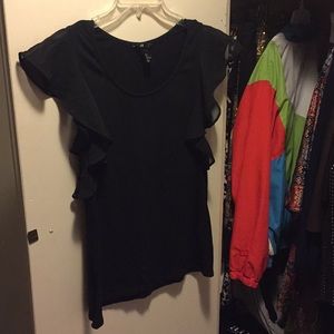 H&M Black Ruffle T-Shirt